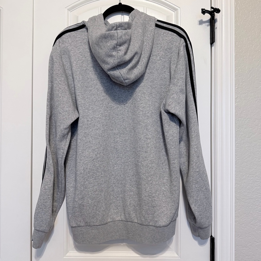 adidas Gray Logo Hoodie | Fleece Lined Pullover Sweatshirt | Gray | Men's Medium - Picture 4 of 10